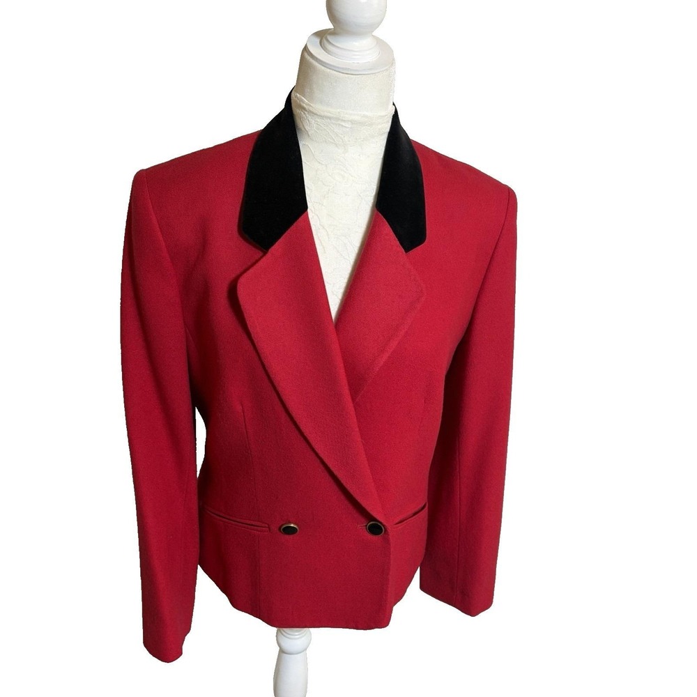 Vtg Pendleton Red Virgin Wool Double Breasted Riding Jacket~8~ Velvet Collar USA